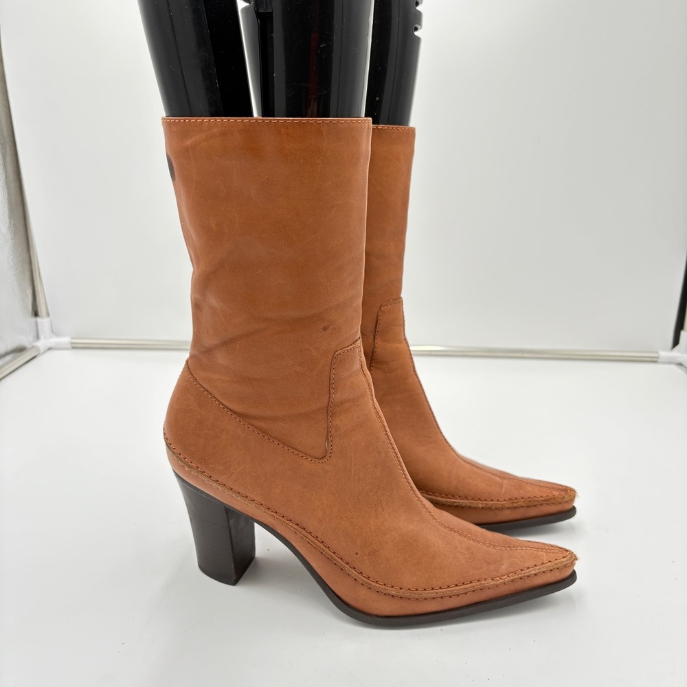 Vintage Whimsigoth Pointed Toe Brown Leather Heeled Boots Bakers Women’s Size 7